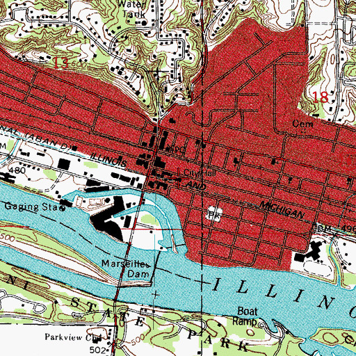 Topographic Map of Marseilles City Police Department, IL