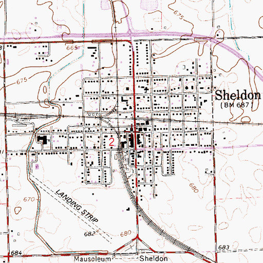 Topographic Map of Sheldon Police Department, IL