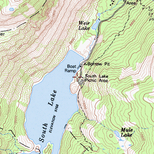 Topographic Map of South Lake Picnic Area, CA