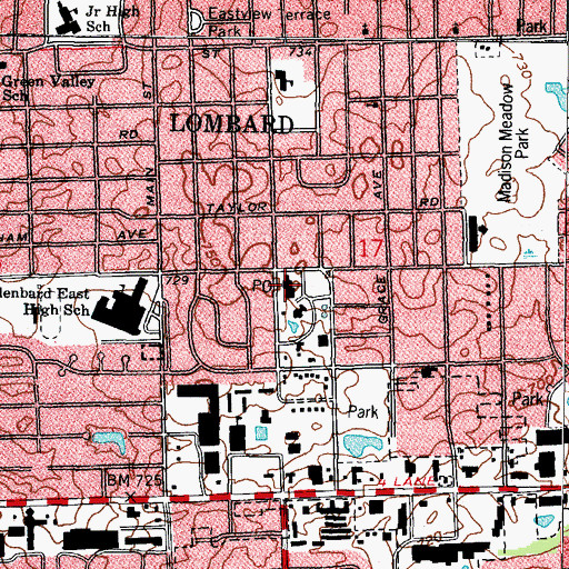 Topographic Map of Lombard Police Department, IL