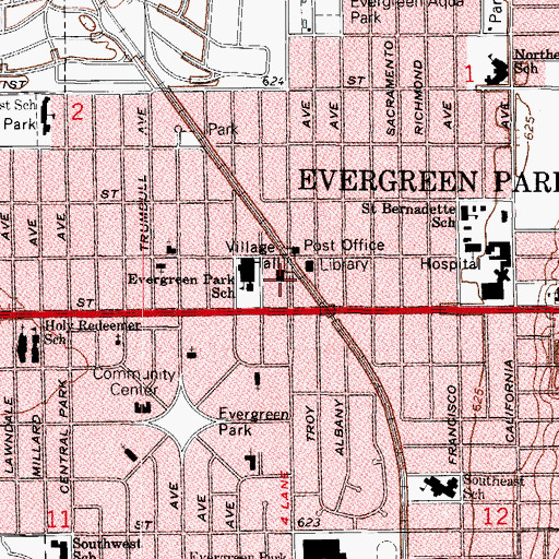 Topographic Map of Evergreen Park Police Department, IL