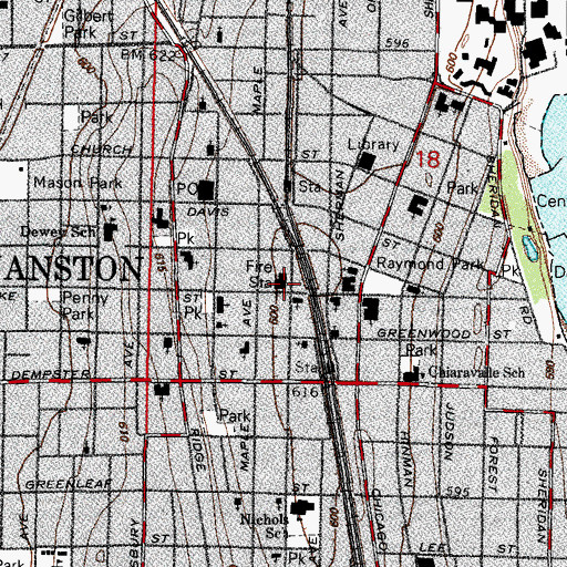 Topographic Map of Evanston Police Department, IL
