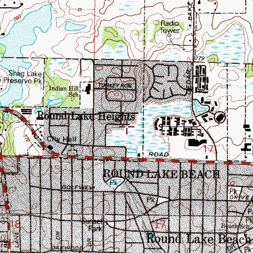 Topographic Map of Round Lake Heights Police Department, IL
