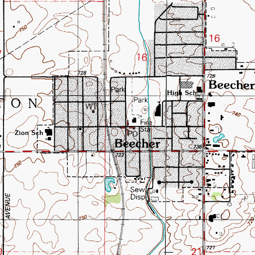 Topographic Map of Beecher Police Department, IL