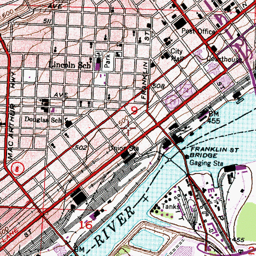 Topographic Map of Peoria Police Department Headquarters, IL
