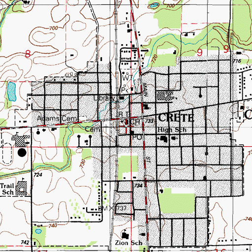 Topographic Map of Crete Village Police Department, IL