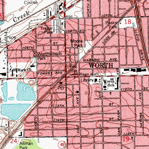 Topographic Map of Worth Village Police Department, IL