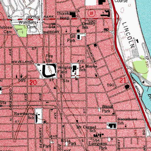 Topographic Map of Chicago Police Department District 19 Town Hall, IL