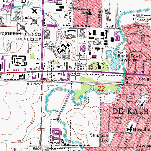 Topographic Map of DeKalb Police Department, IL