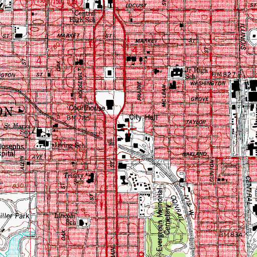 Topographic Map of Bloomington Police Department, IL