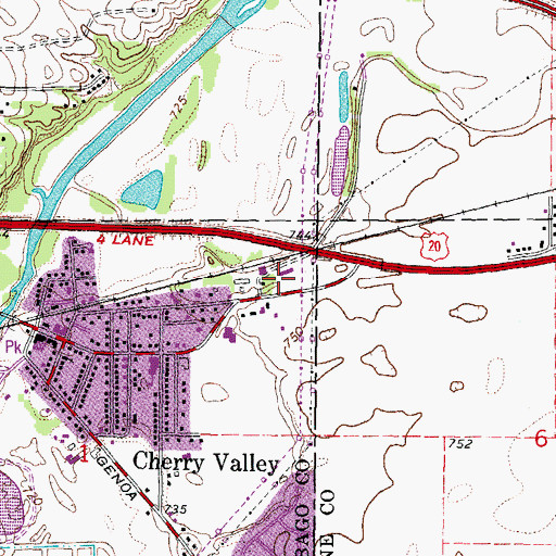 Topographic Map of Cherry Valley Police Department, IL