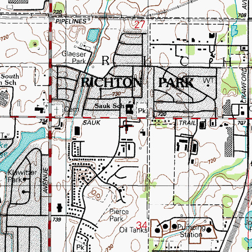 Topographic Map of Richton Park Police Department, IL