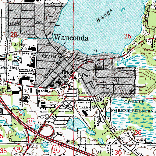 Topographic Map of Wauconda Village Police Department, IL