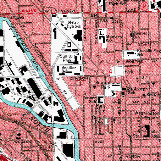 Topographic Map of Chicago Police Department District 18 Near North, IL