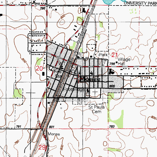 Topographic Map of Monee Police Department, IL