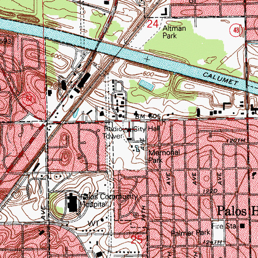 Topographic Map of Palos Heights Police Department, IL