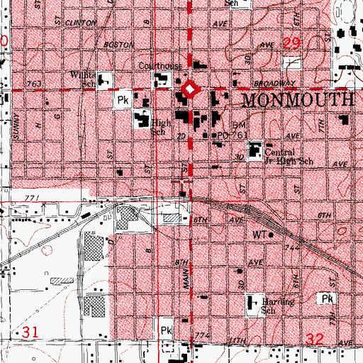 Topographic Map of Monmouth Police Department, IL