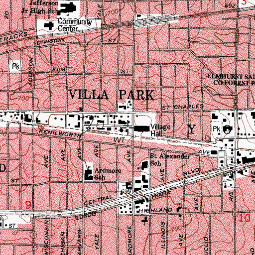Topographic Map of Villa Park Police Department, IL