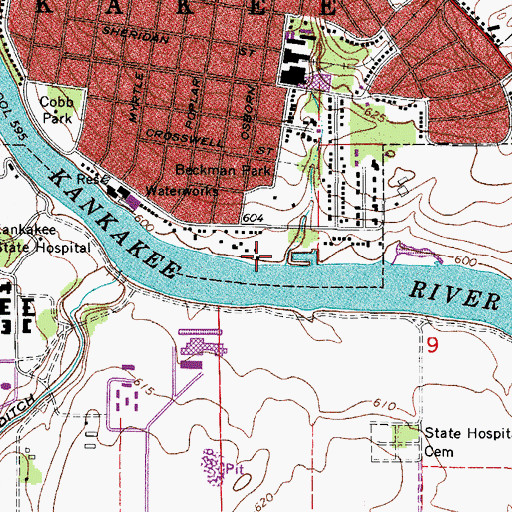 Topographic Map of Kankakee Police Department River Patrol, IL
