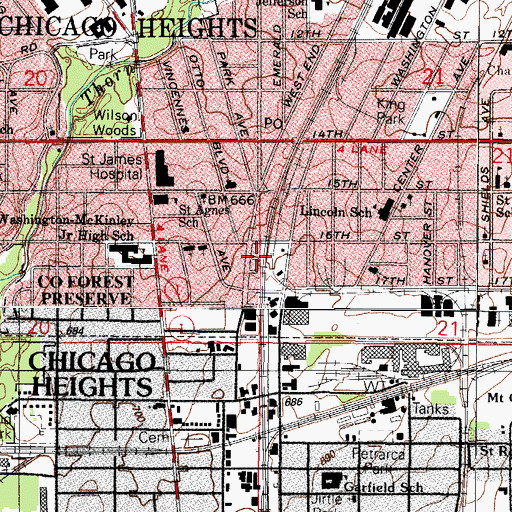 Topographic Map of Chicago Heights Police Department, IL