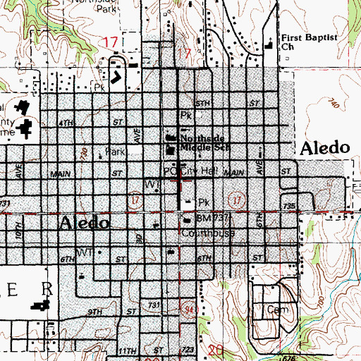Topographic Map of Aledo Police Department, IL