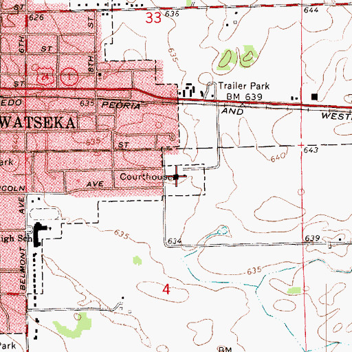 Topographic Map of Iroquois County Sheriff's Office, IL