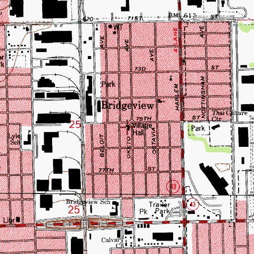 Topographic Map of Bridgeview Police Department, IL