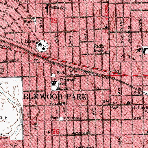 Topographic Map of Elmwood Park Police Department, IL