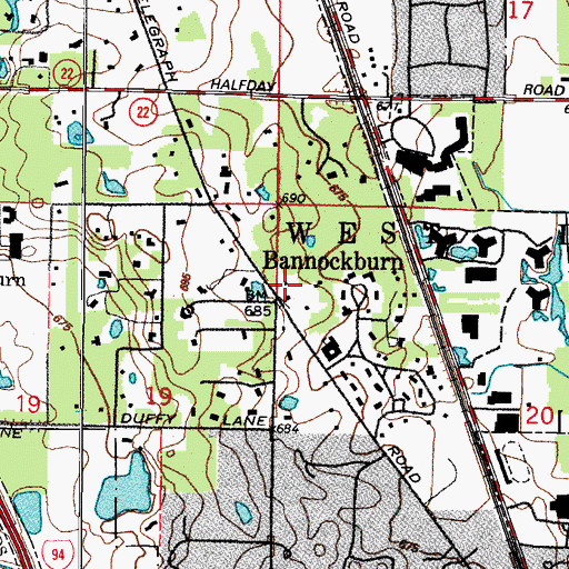 Topographic Map of Bannockburn Police Department, IL