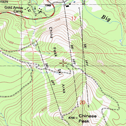Topographic Map of Chinese Peak Ski Area, CA