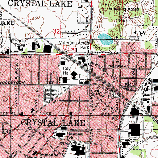 Topographic Map of Crystal Lake Police Department, IL
