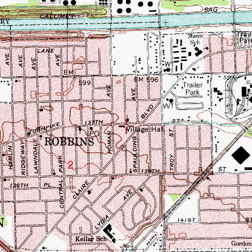 Topographic Map of Robbins Police Department, IL