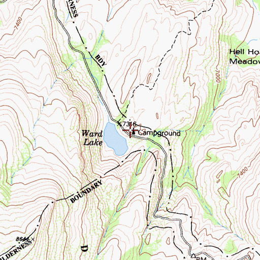 Topographic Map of Ward Lake Campground, CA
