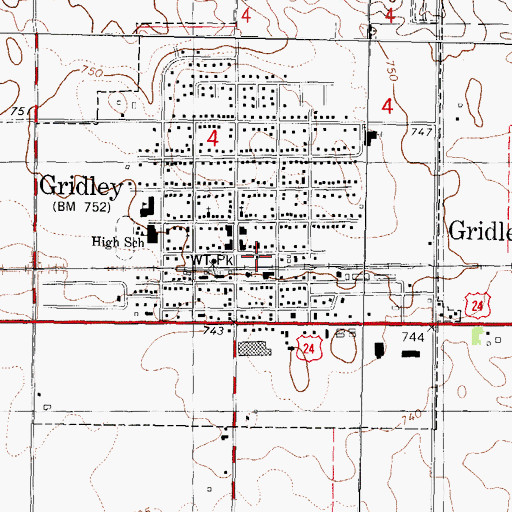 Topographic Map of Gridley Police Department, IL