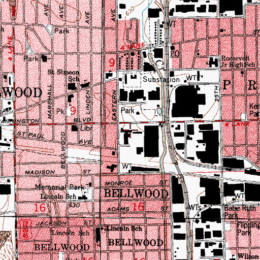 Topographic Map of Bellwood Police Department, IL