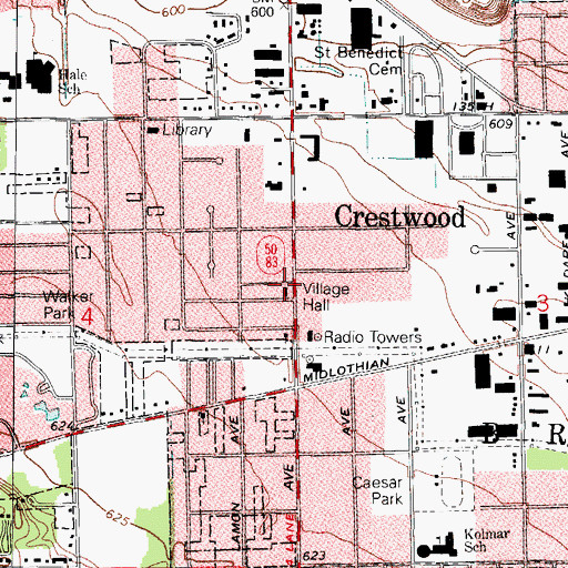 Topographic Map of Crestwood Police Department, IL