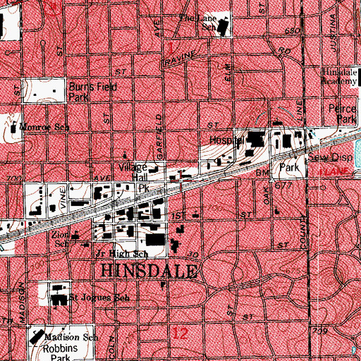 Topographic Map of Hinsdale Police Department, IL