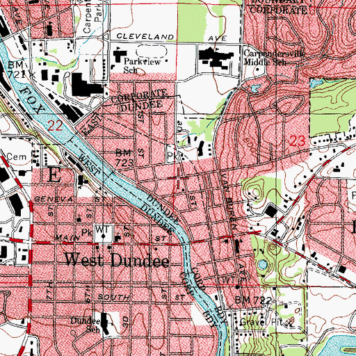 Topographic Map of East Dundee Police Department, IL