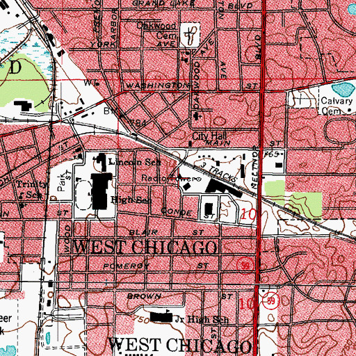 Topographic Map of West Chicago Police Department, IL