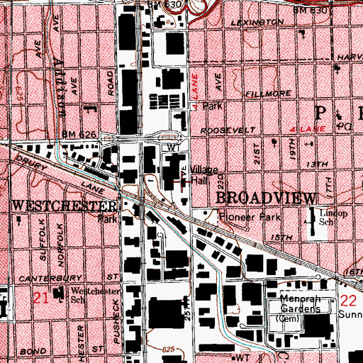 Topographic Map of Broadview Police Department, IL