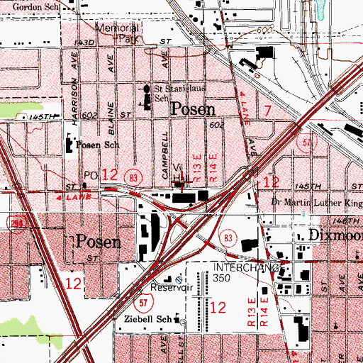 Topographic Map of Posen Village Police Department, IL