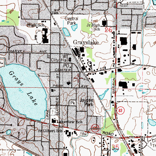 Topographic Map of Grayslake Police Department, IL