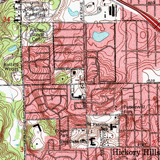 Topographic Map of Hickory Hills Police Department, IL