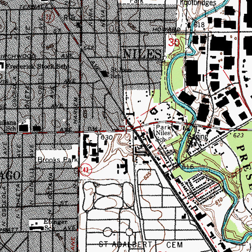 Topographic Map of Niles Police Department, IL