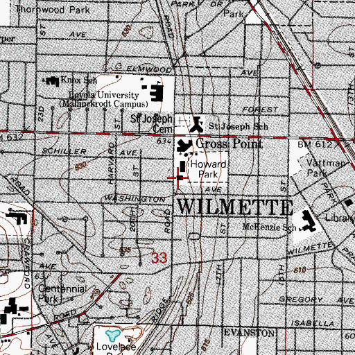 Topographic Map of Wilmette Police Department, IL