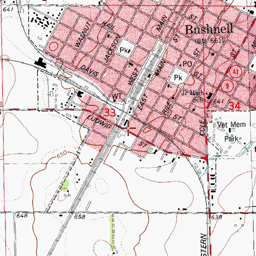 Topographic Map of Bushnell Police Department, IL
