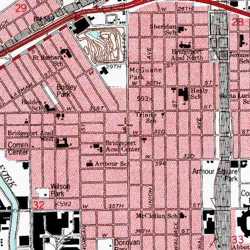 Topographic Map of Chicago Police Department District 9 Deering, IL