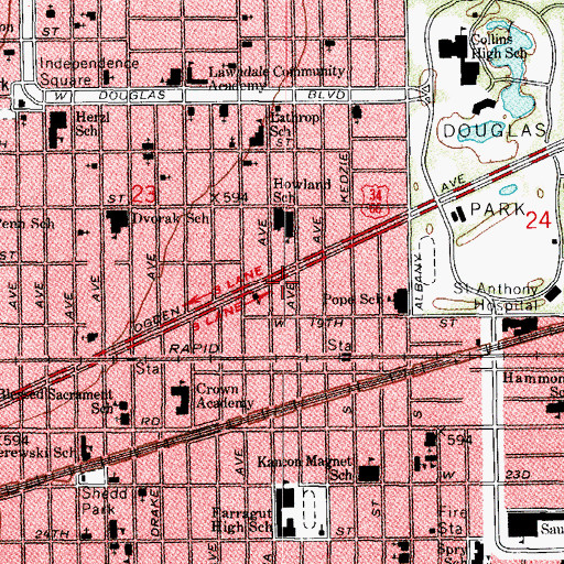 Topographic Map of Chicago Police Department District 10 Ogden, IL