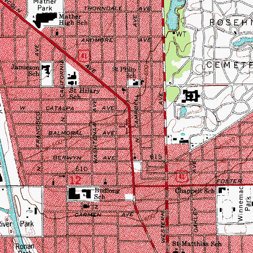 Topographic Map of Chicago Police Department 20th District - Lincoln, IL