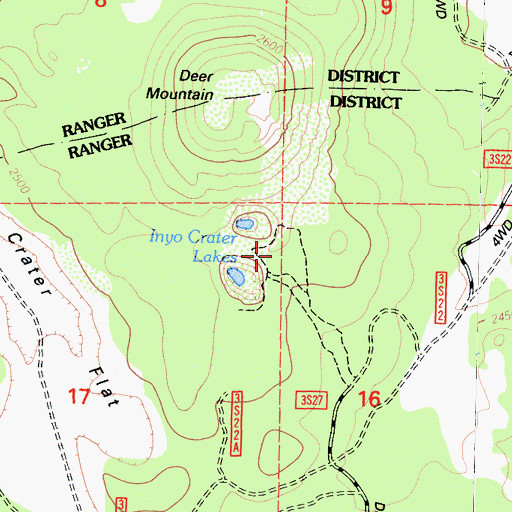 Topographic Map of Inyo Craters Campground, CA